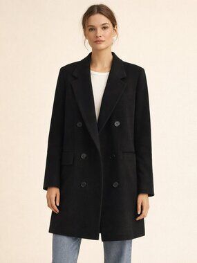 London Fog Black Double-Breasted Pea Coat Size 10 Wool